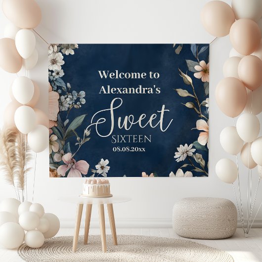 Blaue Pastelblüten Wildblumen Sweet 16 Banner