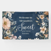 Blaue Pastelblüten Wildblumen Sweet 16 Banner (Horizontal)
