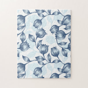 Blaue Pastell-Eleganz: Tulpen-Silhouette Blumenmus Puzzle