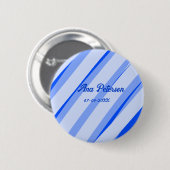 Blaue Pastell-Linien mit Namen Datum Boho Retro-Mu Button (Vorne & Hinten)