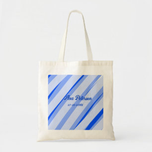 Blaue Pastell-Linien mit Namen Datum Boho Retro-Mu Tragetasche