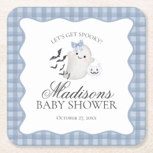 Blaue Pastell-Little-Boo-Geister-Baby-Party-Bar Rechteckiger Pappuntersetzer