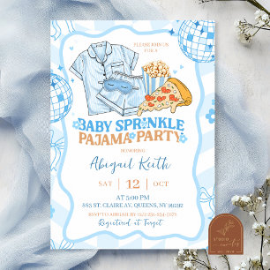 Blaue Pastell-Retro-Baby-Sprinkle-Pyjama-Party Einladung