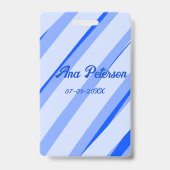 Blaue Pastellfarbe Name Datum Boho Retro Linien Mu Ausweis (Rückseite)