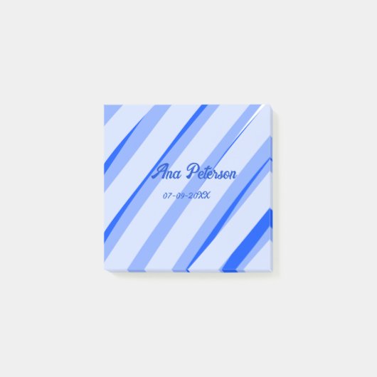 Blaue Pastellfarbe Namen Datum Boho Retro Linien M Post-it Klebezettel (Vorderseite)