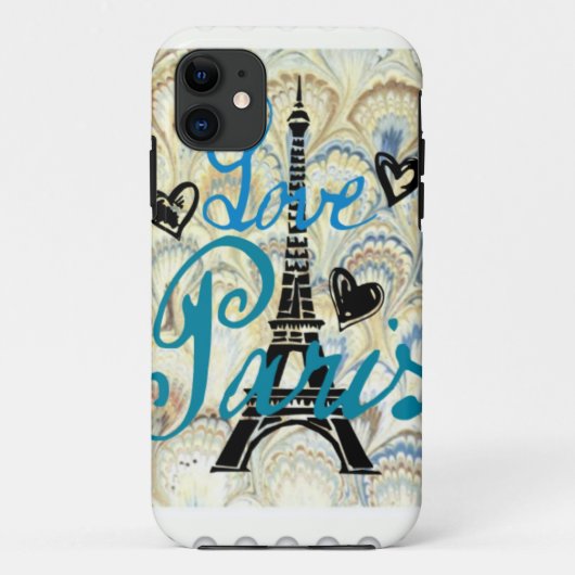 BLAUE PASTELLHERZEN LIEBE-PARIS UND EIFFEL-DRUCK Case-Mate iPhone HÜLLE (Rückseite)
