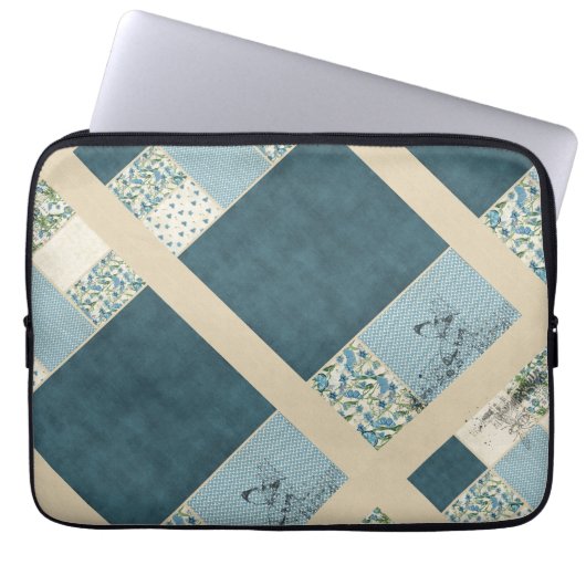 Blaue Patchwork-Laptop-Elektronik-Hülle Laptopschutzhülle (Vorderseite)