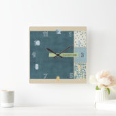 Blaue Patchwork - Wall-Lock Quadratische Wanduhr (Zuhause)