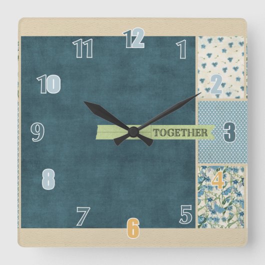 Blaue Patchwork - Wall-Lock Quadratische Wanduhr (Vorderseite)
