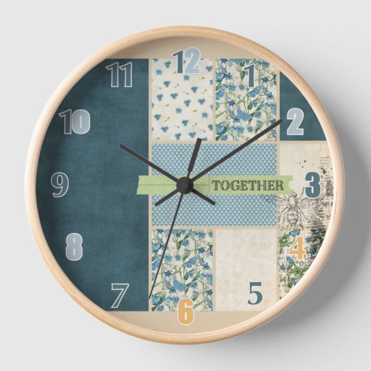 Blaue Patchwork - Wall-Uhr Uhr (Vorderseite)