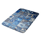 Blaue Patchworkarbeit Badematte (Schrägansicht)