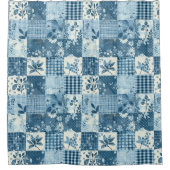 Blaue Patchworkdecke Rustikal Floral Retro Duschvorhang (Vorderseite)