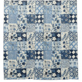 Blaue Patchworkdecke Rustikal Floral Retro Duschvorhang (Vorderseite)