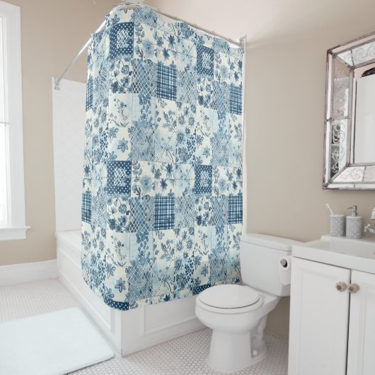 Blaue Patchworkdecke Rustikal Floral Retro Duschvorhang (Beispiel)