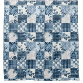 Blaue Patchworkdecke Rustikale Blumen Retro Duschvorhang (Vorderseite)