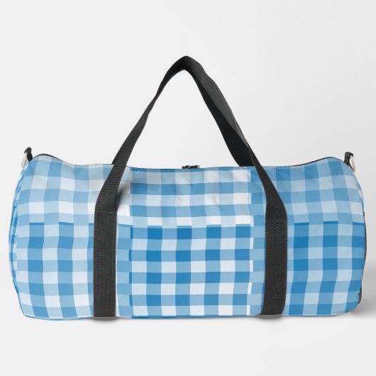 Blaue Patchworkmuster mit Karos groß Duffle Bag (Vorderseite)