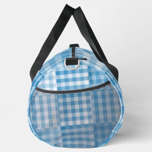 Blaue Patchworkmuster mit Karos groß Duffle Bag (Rechts)