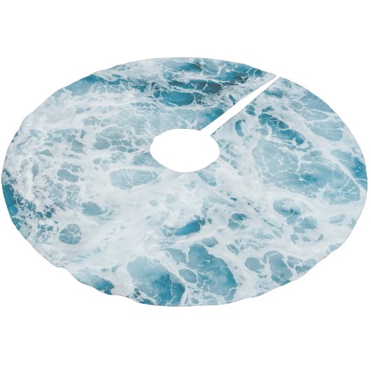 Blaue Pazifikwelle Polyester Weihnachtsbaumdecke (Schrägansicht)