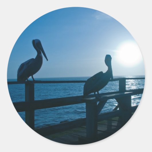 Blaue Pelikane/Sticker Runder Aufkleber (Vorderseite)