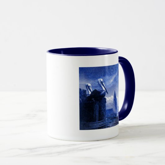 Blaue Pelikane Tasse (VorderseiteRechts)