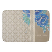 BLAUE PEONIES & DAMASK ~ Bath Mat Badematte (Vorderseite)