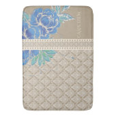 BLAUE PEONIES & DAMASK ~ Bath Mat Badematte (Vorderseite Vertikal)