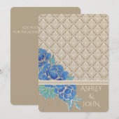 BLAUE PEONIES & DAMASK ~ Einladungskarte (Vorne/Hinten)