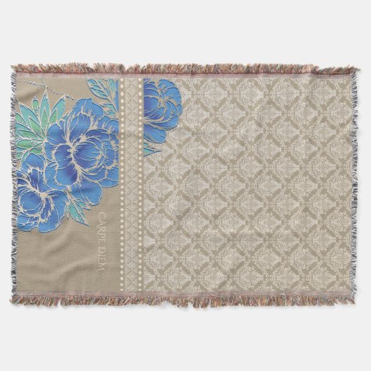 BLAUE PEONIES & DAMASK - Keuchblanken Decke (Vorderseite)