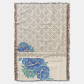 BLAUE PEONIES & DAMASK - Keuchblanken Decke (Vorderseite Vertikal)