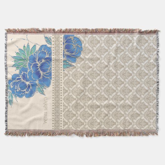 BLAUE PEONIES & DAMASK - Keuchblanken Decke (Vorderseite)