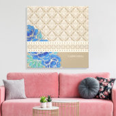 BLAUE PEONIES & DAMASK - Wrapped Canvas Leinwanddruck (Insitu (Wohnzimmer))