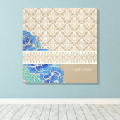 BLAUE PEONIES & DAMASK - Wrapped Canvas Leinwanddruck (Insitu (Holzboden))