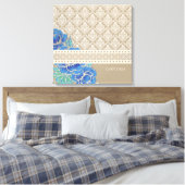 BLAUE PEONIES & DAMASK - Wrapped Canvas Leinwanddruck (Insitu (Schlafzimmer))