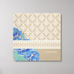 BLAUE PEONIES & DAMASK - Wrapped Canvas Leinwanddruck