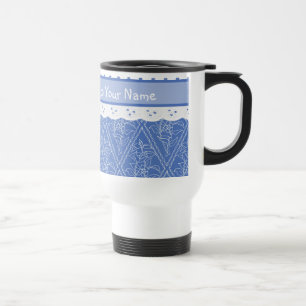 Blaue Periwinkeln Polka Punkte Faux-Spitze Reisebecher