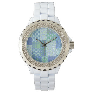 Blaue Periwinkle Floral Boho Imitate Muster Muster Armbanduhr