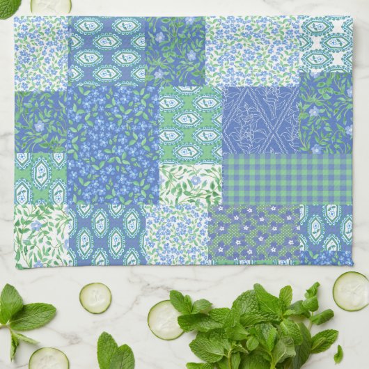 Blaue Periwinkle Floral Boho Imitate Muster Muster Handtuch (Gefaltet)