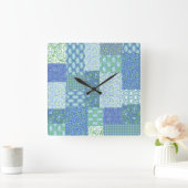 Blaue Periwinkle Floral Boho Imitate Muster Muster Quadratische Wanduhr (Zuhause)
