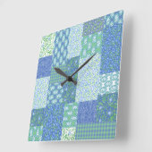 Blaue Periwinkle Floral Boho Imitate Muster Muster Quadratische Wanduhr (Winkel)
