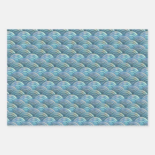 Blaue Perle Fischskala Muster Geschenkpapier Set (Vorderseite)