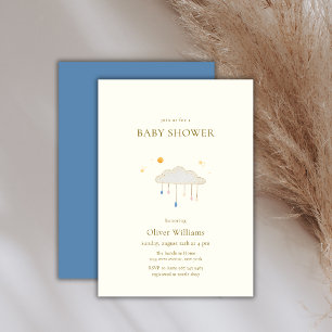 Blaue Perle Moderne Elegante Regentropfen-Baby-Par Einladung