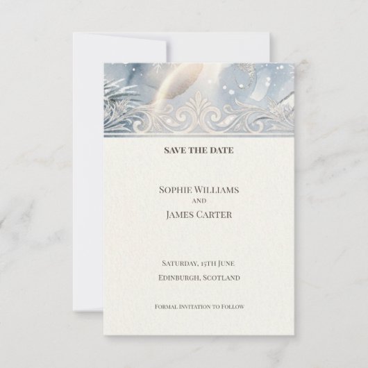 Blaue Perlen Art Deco Save-The-Date-Karte Save The Date (Vorderseite)
