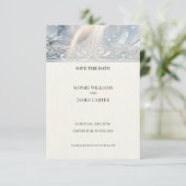 Blaue Perlen Art Deco Save-The-Date-Karte Save The Date (Stehend Vorderseite)