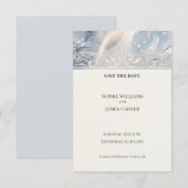 Blaue Perlen Art Deco Save-The-Date-Karte Save The Date (Vorne/Hinten)