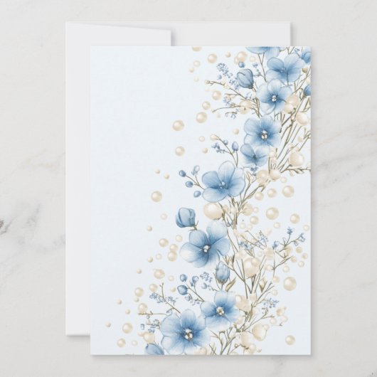 Blaue Perlen aus Bow, Prosecco-Brautparty Einladung (Rückseite)