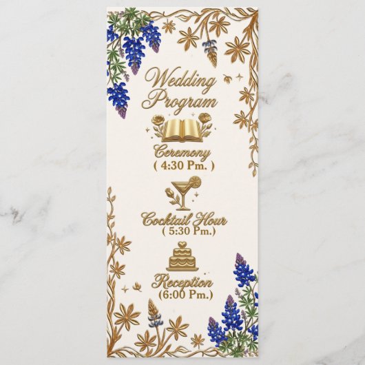 Blaue Perlen Elegante Florale Hochzeitsprogramm Programm (Vorderseite)