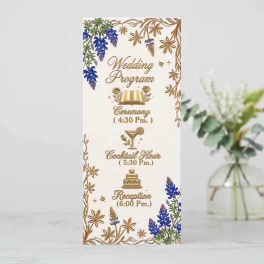 Blaue Perlen Elegante Florale Hochzeitsprogramm Programm (Stehend Vorderseite)