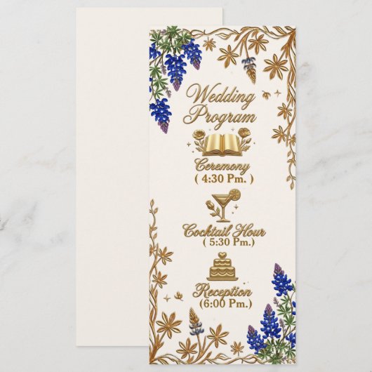 Blaue Perlen Elegante Florale Hochzeitsprogramm Programm (Vorne/Hinten)