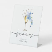 Blaue Perlen & Prosecco Brautparty Favoriten Sockelschild (Vorderseite)