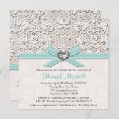 Blaue Perlen-Spitze-Diamant-Brautparty-Einladungen Einladung (Vorne/Hinten)